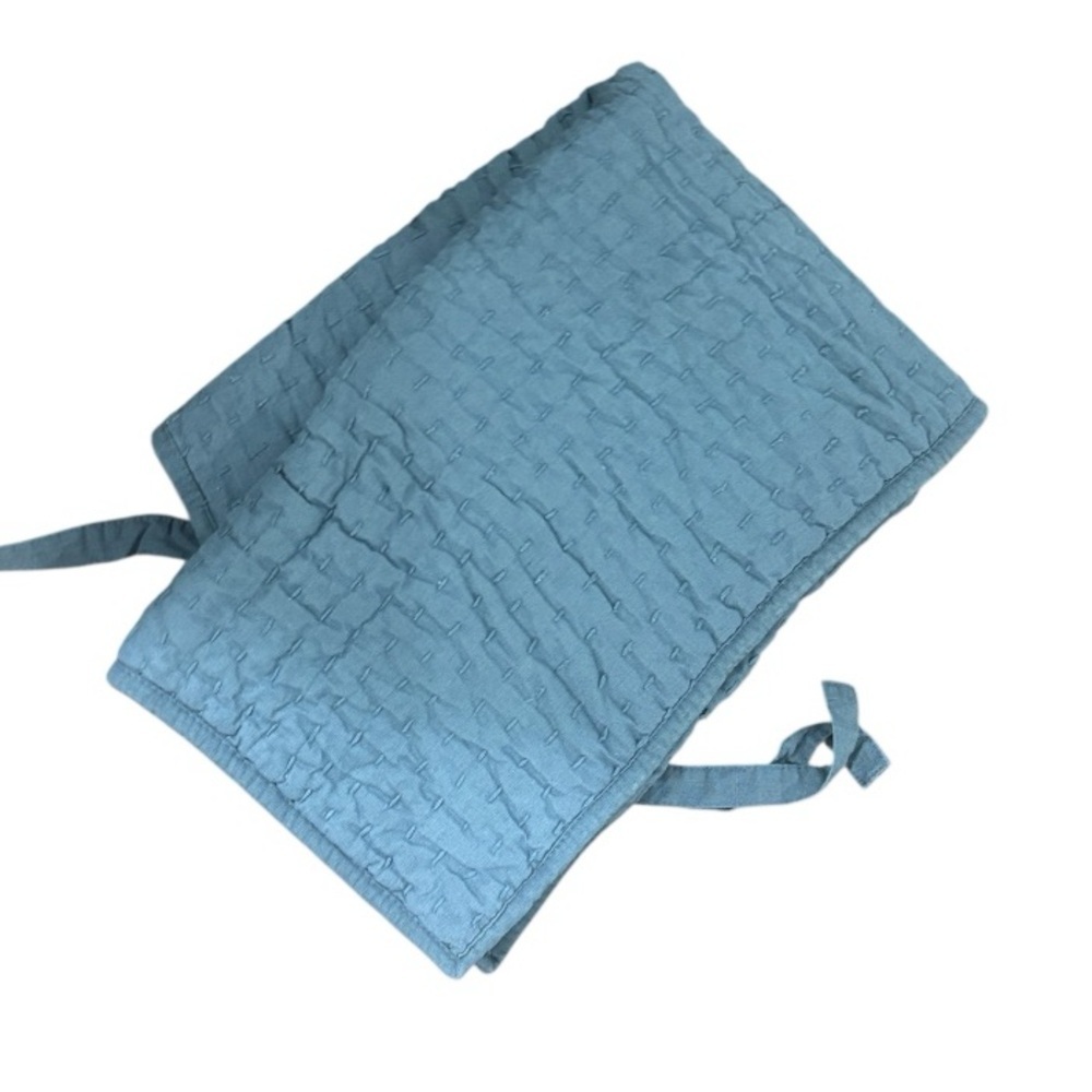 Pottery Barn Pick-Stitch Blue Pillow Case Sham Quilted Cotton Linen Large Hanna